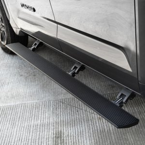 Toyota Tundra Electric Running Boards - Driver + Passenger Side - Go Rhino - VoltStep E1, 6 in width, Dual-Motor, Integrated LED, Magnetic door switches - Textured Black - `22-`23